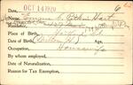 Voter registration card of Emma C. Pitkin Hart, Hartford, October 14, 1920