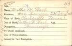 Voter registration card of Willie M. Hart, Hartford, October 9, 1920