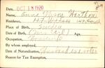 Voter registration card of Anna Ellison Harthou, Hartford, October 18, 1920