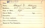 Voter registration card of Hazel D. Harvey, Hartford, October 16, 1920