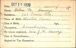 Voter registration card of Helen M. Harvey, Hartford, October 13, 1920