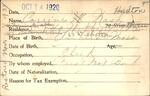 Voter registration card of Corinne W. Nash (Haselton), Hartford, October 19, 1920