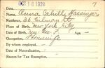 Voter registration card of Anna Cahill Hassinger,Hartford, October 16, 1920