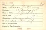 Voter registration card of Sara Hatheway, Hartford, October 9, 1920