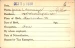 Voter registration card of Julia L. Havemeyer, Hartford, October 15, 1920
