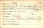 Voter registration card of Mary E. Monohon (Havens), Hartford, October 18, 1920