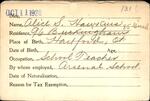 Voter registration card of Alice S. Hawkins, Hartford, October 11, 1920