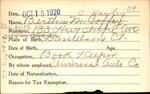 Voter registration card of Bertha M. Coffey (Hawley), Hartford, October 15, 1920