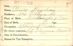 Voter registration card of Claire Hayden, Hartford, October 19, 1920