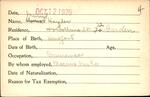 Voter registration card of Muriel Hayden, Hartford, October 12, 1920