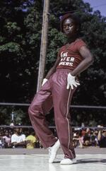 Myron Moye of the Master Poppers competes during Peace Train's Breaking & Popping Contest in Bushnell Park 1983