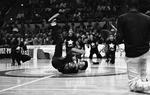 Raymond Mojica of Peace Train's Breaking & Popping All-Stars back spins at Boston Celtics game, Hartford Civic Center, January 1984