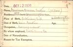 Voter registration card of Genevieve Dresser Gaston, October 12, 1920