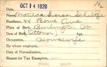 Voter registration card of Matilda Svenson Schultze, October 14, 1920