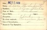Voter registration card of Elsa W. Schultz, October 12, 1920