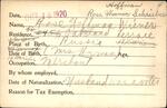 Voter registration card of Rose Hoffman Wiener (Schrieber), October 18, 1920