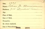 Voter registration card of Lillian M. Barrows, 1905