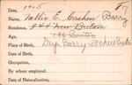 Voter registration card of Nellie Cashen Barry, 1905