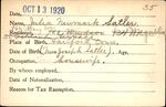 Voter registration card of Julia Newmark Satler, October 13, 1920