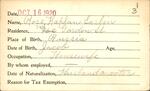 Voter registration card of Rose Kaplan Sarlin, October 16, 1920