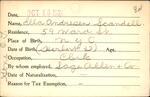 Voter registration card of Ella Andresen Scandell, October 19, 1920