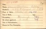 Voter registration card of Jennie Watrous Abbey, Hartford, October 18, 1920