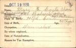Voter registration card of Mary E. Coyle (Ahern), Hartford, October 19, 1920