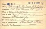 Voter registration card of Hannah Carlson Ahlgren, Hartford, October 18, 1920