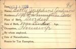 Voter registration card of Betty Josephson Anderson, Hartford, October 14, 1920