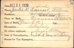 Voter registration card of Julie K. Earnest (Ernest) Allen, Hartford, October 13, 1920