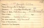 Voter registration card of Marguerite E. Conger (Allen), Hartford, October 18, 1920