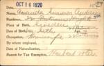 Voter registration card of Amanda Swanson Anderson, Hartford, October 16, 1920
