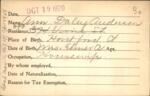 Voter registration card of Ann Daley Anderson, Hartford, October 19, 1920
