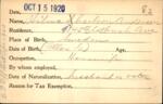 Voter registration card of Hilma S. Carlson Anderson, Hartford, October 15, 1920