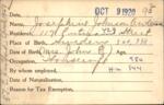 Voter registration card of Josephine Johnson Anderson, Hartford, October 9, 1920