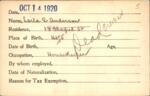 Voter registration card of Leila E. Anderson, Hartford, October 14, 1920