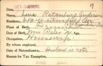 Voter registration card of Lena Ratenburg Anderson, Hartford, October 18, 1920