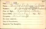Voter registration card of Nellie Anderson Anderson, Hartford, October 11, 1920