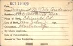 Voter registration card of Margaret McCabe[?] Anderson, Hartford, October 19, 1920