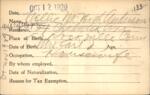 Voter registration card of Nellie McVeigh Anderson, Hartford, October 12, 1920
