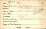 Voter registration card of Mary Anderson, Hartford, October 12, 1920