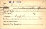 Voter registration card of Eva M. Angevine, Hartford, October 11, 1920