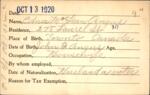 Voter registration card of Edna MacLean Angus, Hartford, October 13, 1920
