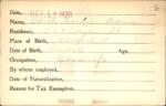 Voter registration card of Edith Gardner Barnum, Hartford, October 18, 1920
