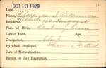 Voter registration card of Florence S. Barnum, Hartford, October 13, 1920