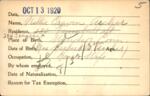 Voter registration card of Nellie Craven Archer, Hartford, October 13, 1920