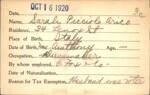 Voter registration card of Sarah Picciolo Arico, Hartford, October 16, 1920