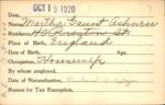 Voter registration card of Martha Gaunt Ashness, Hartford, October 15, 1920