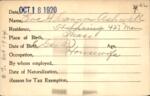 Voter registration card of Eva H. Cannon Ashwell, Hartford, October 18, 1920