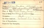 Voter registration card of Lillian Rankin Atwood, Hartford, October 14, 1920